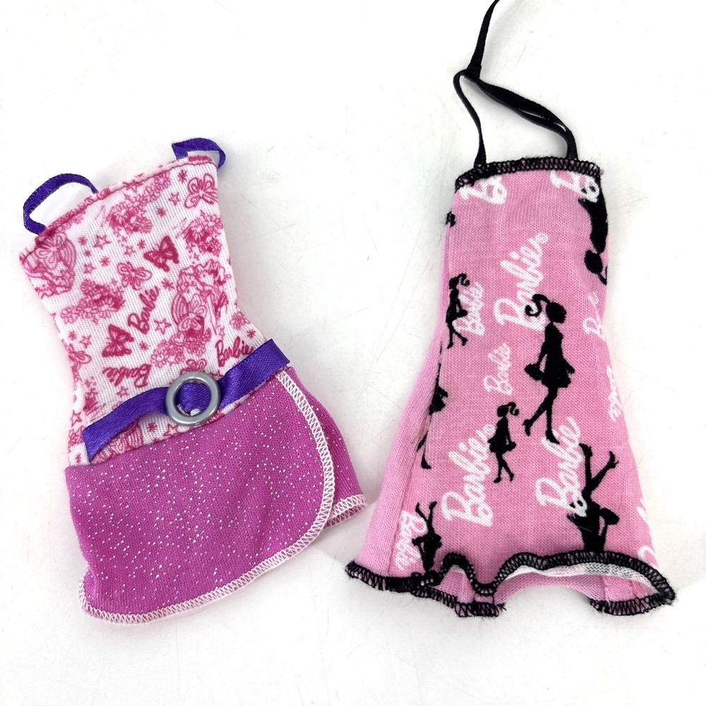 Barbie Dress Lot Butterfly Print Purple Belt & Pink & Black Mini‎ Halter Neck